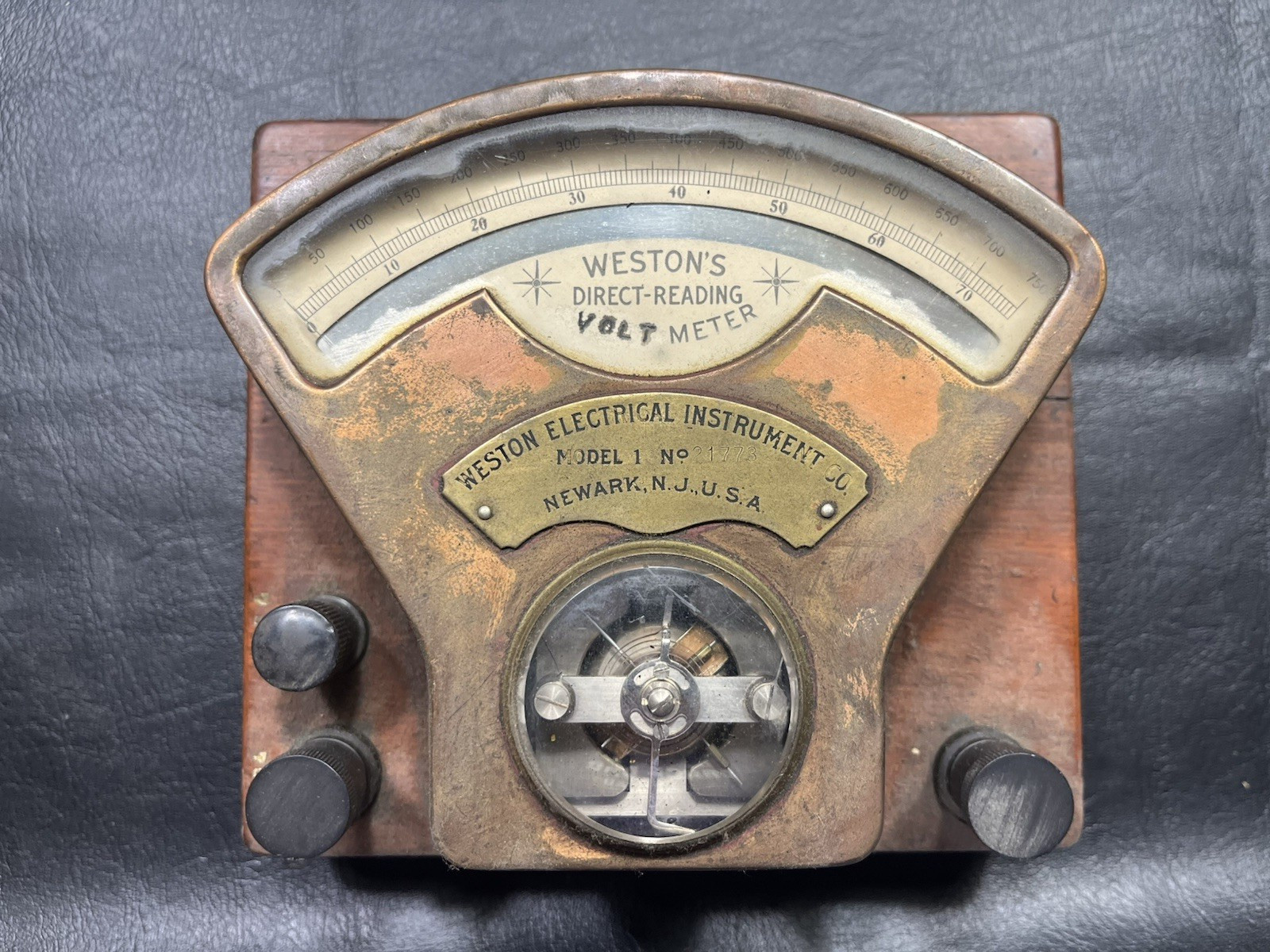 Vintage Weston DC Voltmeter – Brass & Wood Electrical Instrument – Early 20th C.