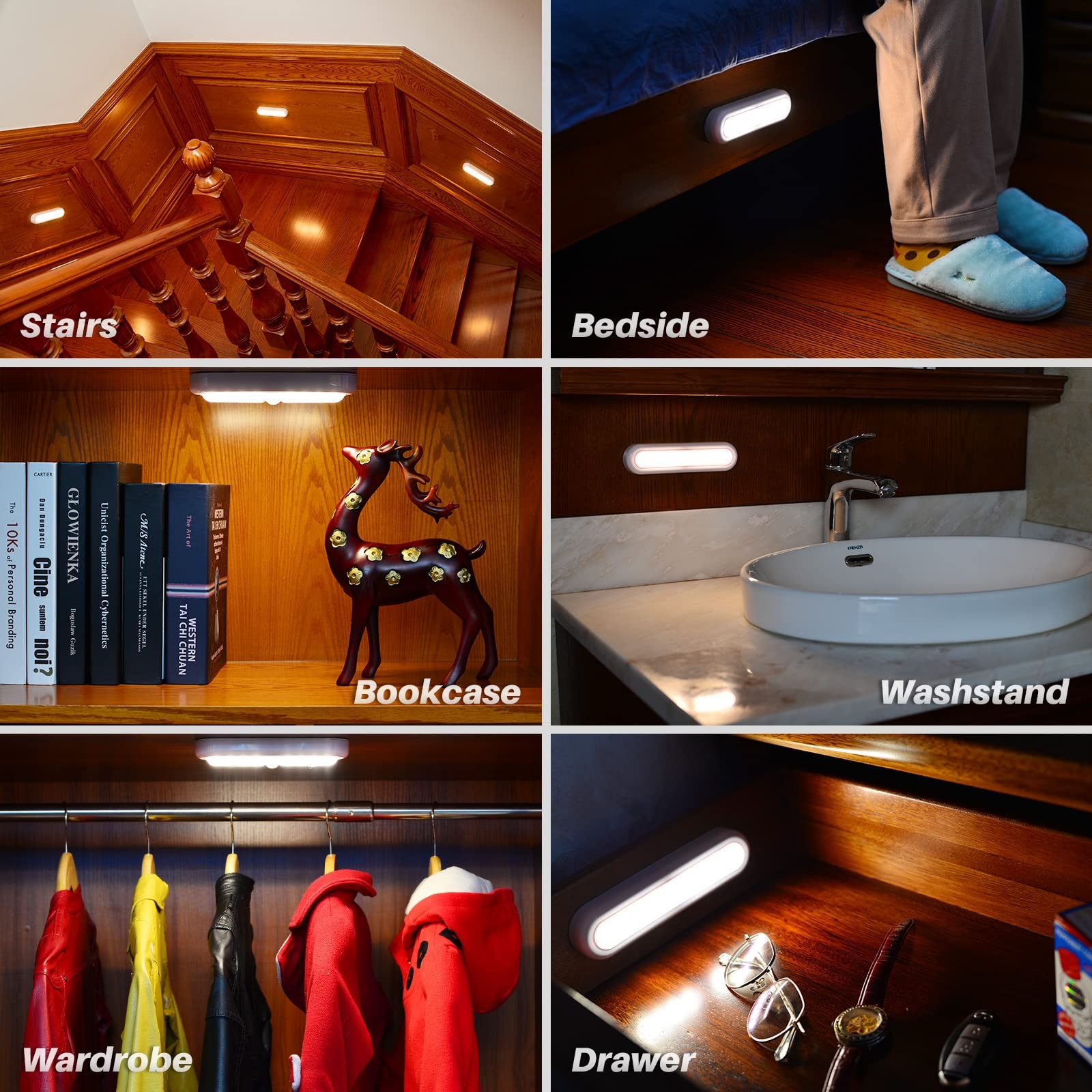 STAR-SPANGLED 3 Pack 7” Motion Sensor Lights Indoor Battery Operated, Stick o...
