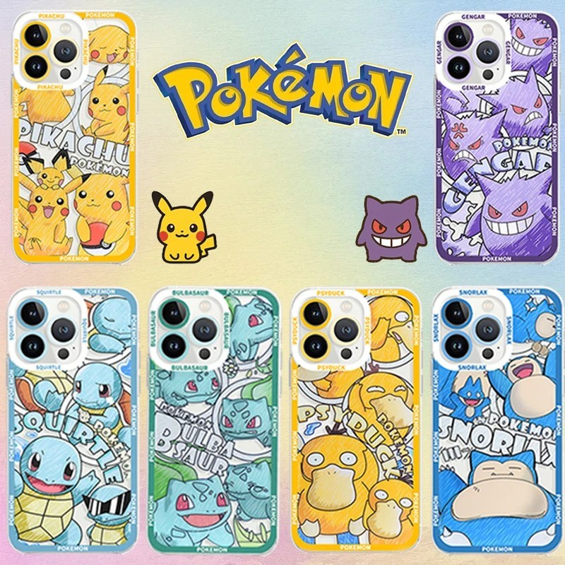 Anime Pikachu Gengar Phone Case for iPhone 17 Air 16 15 14 13 12 11 Plus Pro Max