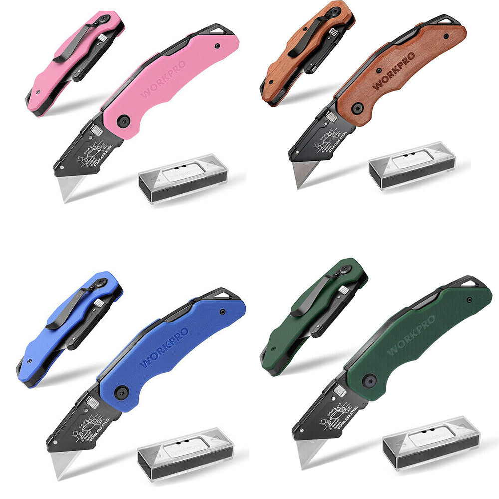 WORKPRO Folding Utility Knife G10 Handle 10PACK Blade w/Stainless Steel Head USA