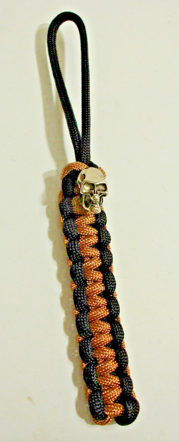 Gold Black HANDMADE PARACORD KNIFE LANYARD KEYCHAIN METAL SKULL BEAD MADE IN USA