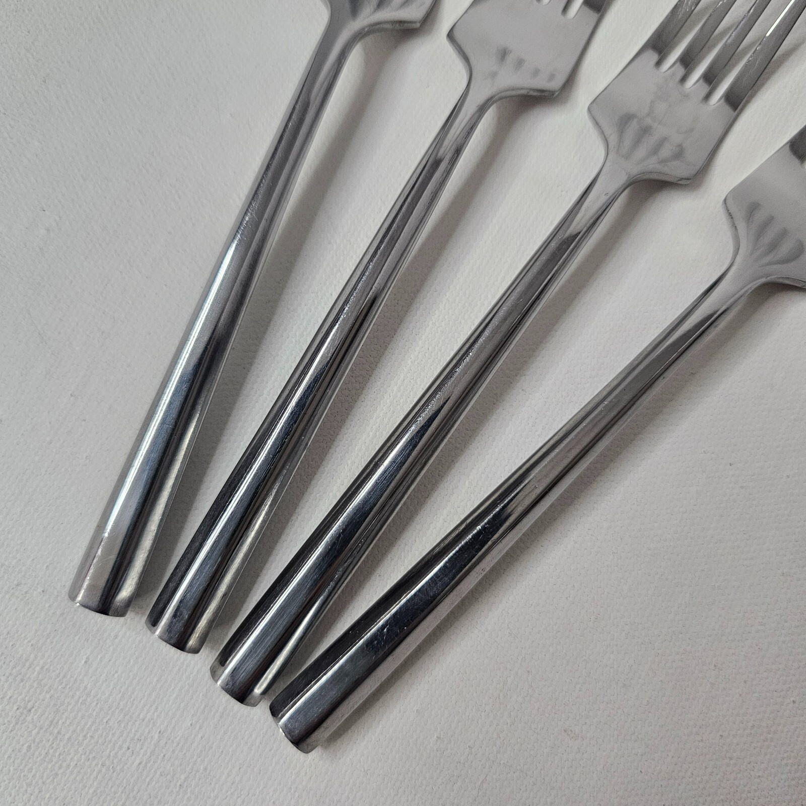 Hampton Salad Fork Stainless Lot of 4 Hexagonal Handle Flatware Glossy