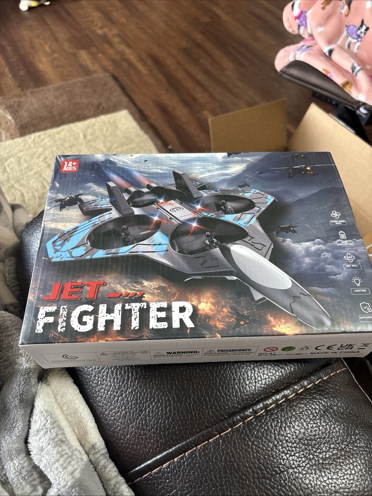 RC Jet Fighter Drone Quadcopter Toy, Electric, With Lights, Blue SEALED