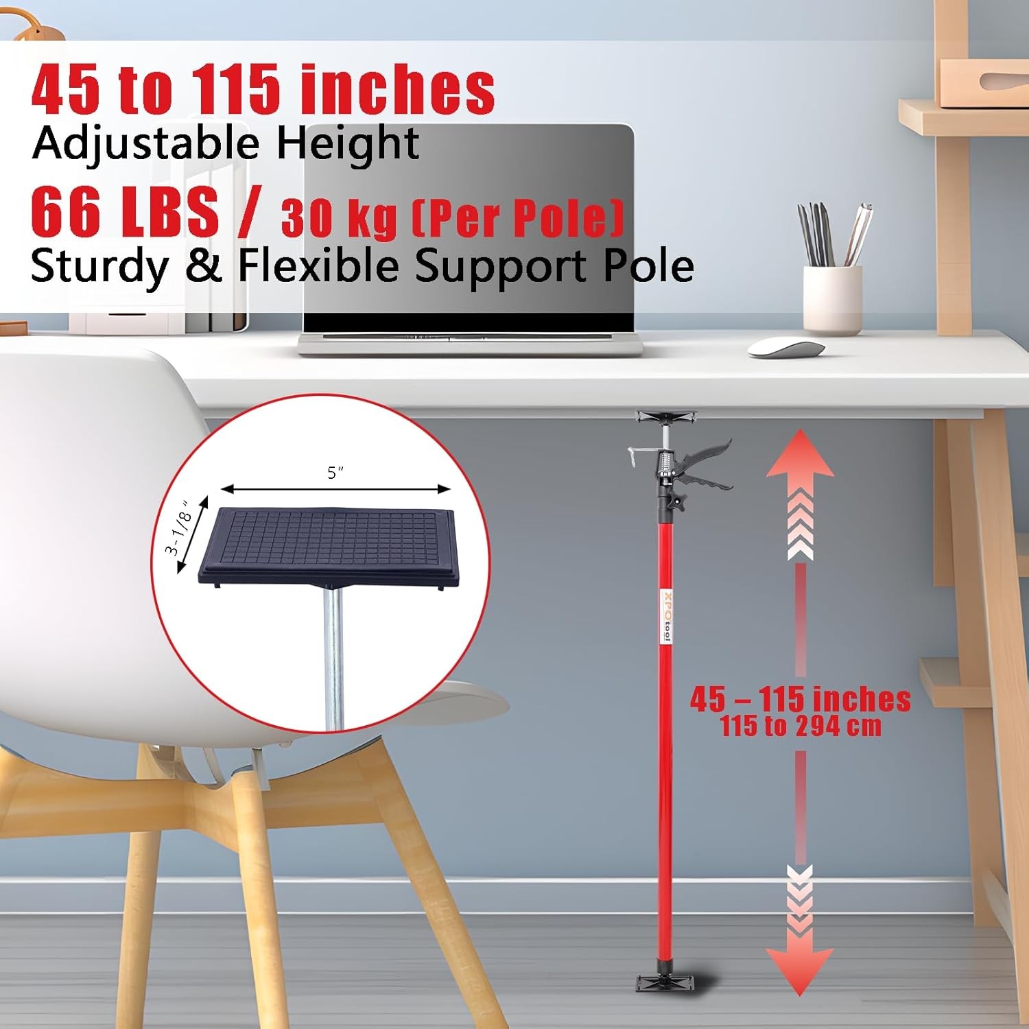 Cabinet Jack Support Pole, 45-114" Adjustable Steel 3rd Hand Support System Rod