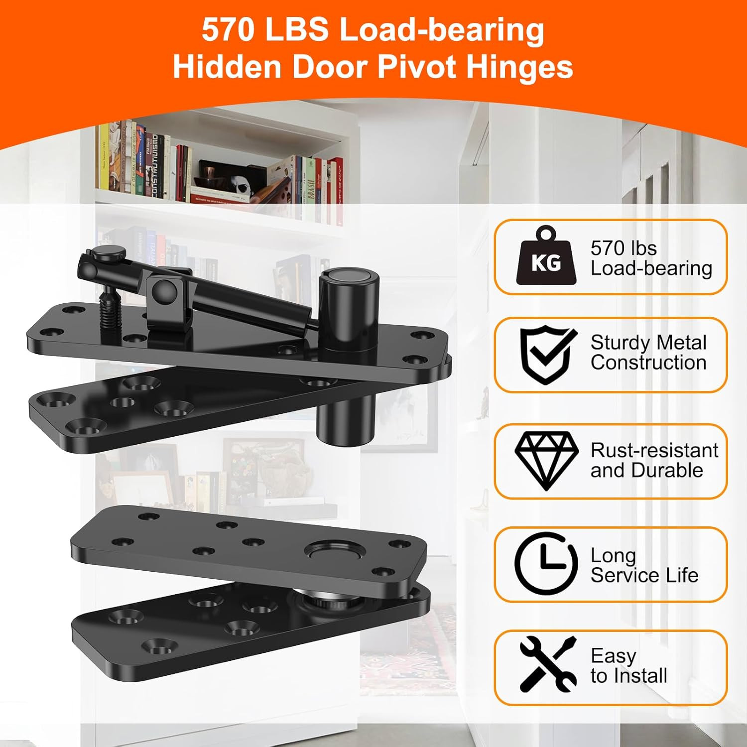 Hidden Door Hinge, 570LBS Load-Bearing Thickened Solid Alloy Steel, 360° Rotatio