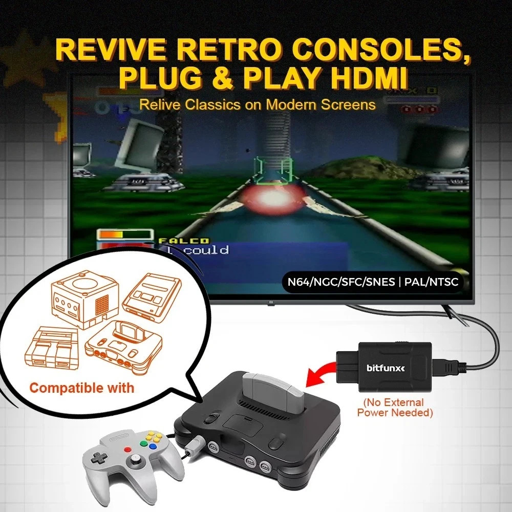 Bitfunx Nintendo N64 GameCube SNES HDMI Converter Image Video Mini Adapter