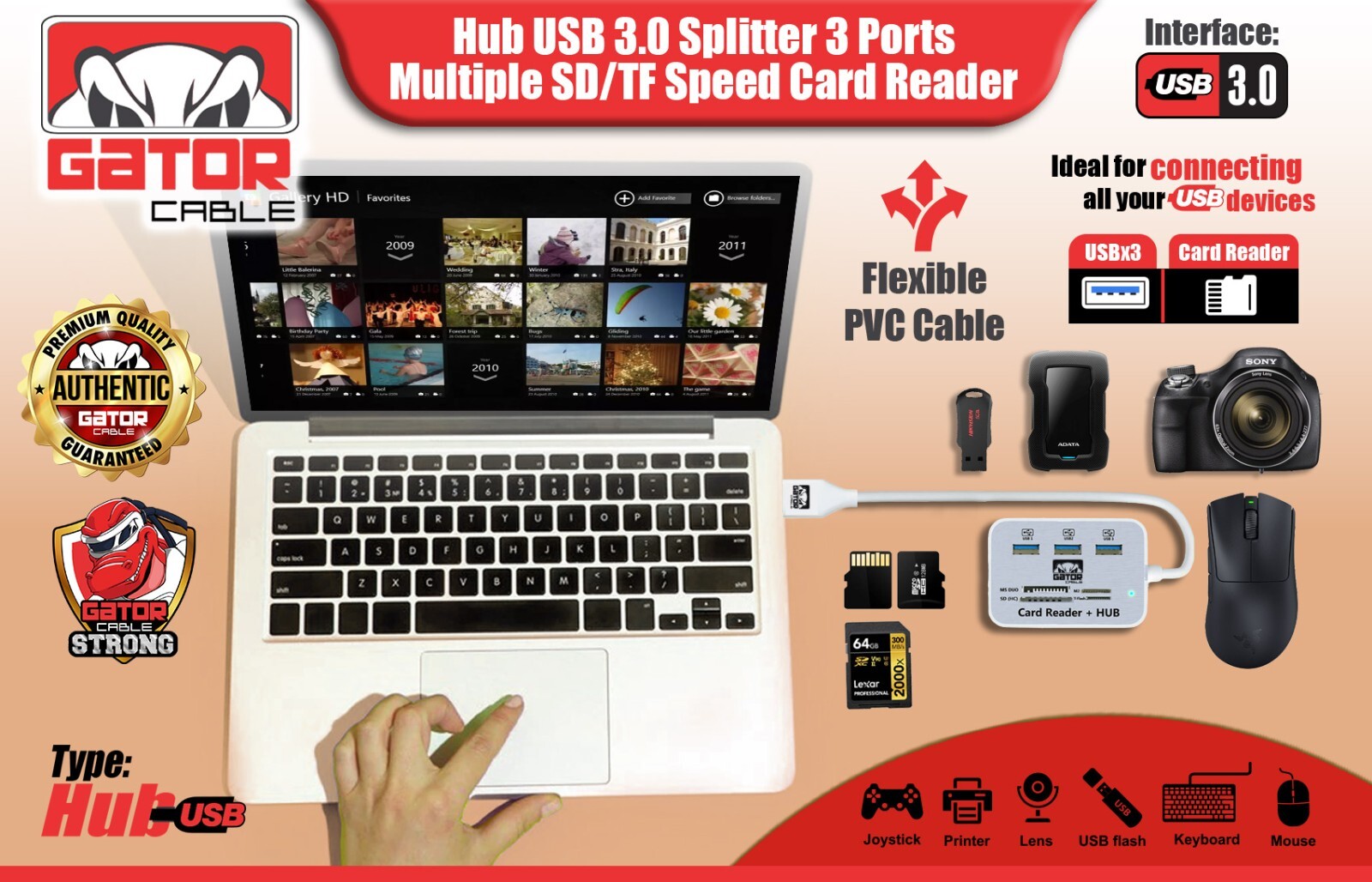 USB 3.0 Multi Card Reader Hub MS M2 Micro SD TF Memory Card Adapter 3 USB Port