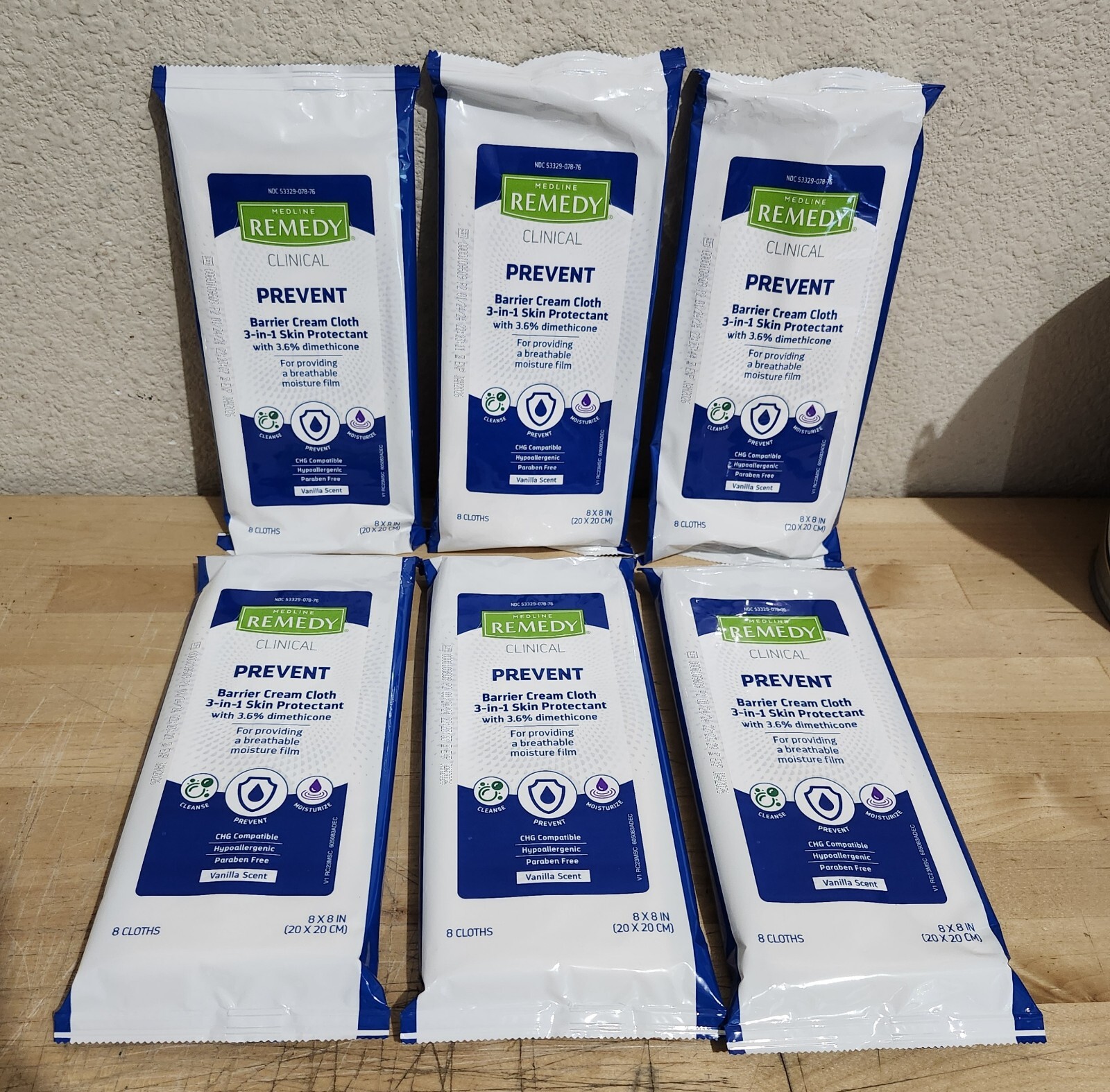 MEDLINE REMEDY PREVENT  PROTECTION BARRIER CREAM CLOTHS VANILLA SCENT LOT OF (6)