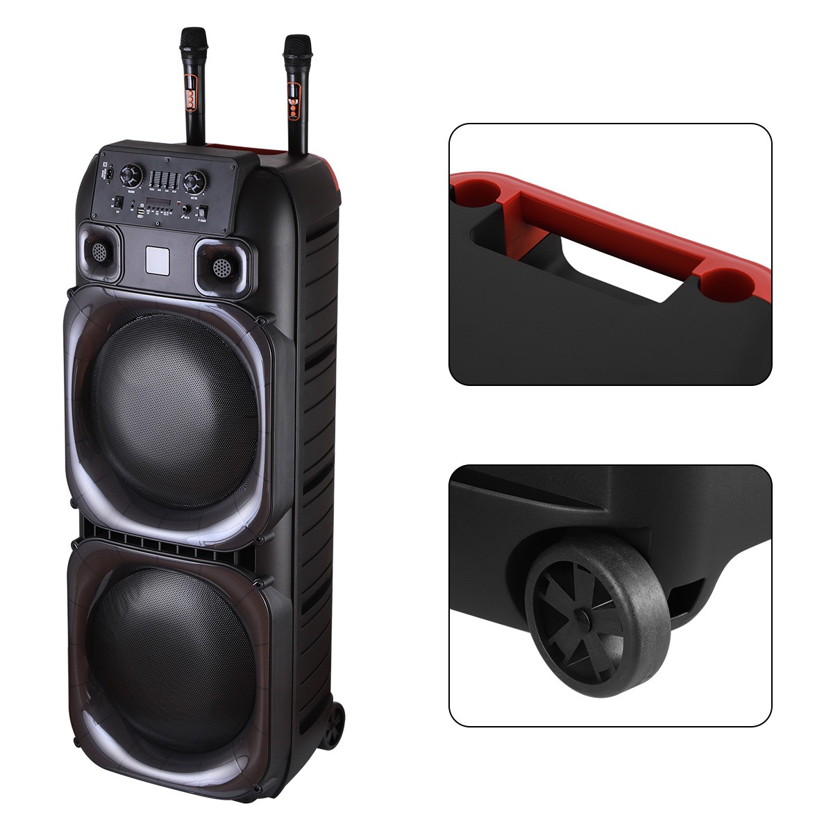 Dual 15" Massive Speaker Wireless Mic TWS PA System Party Speaker LED Lights USB