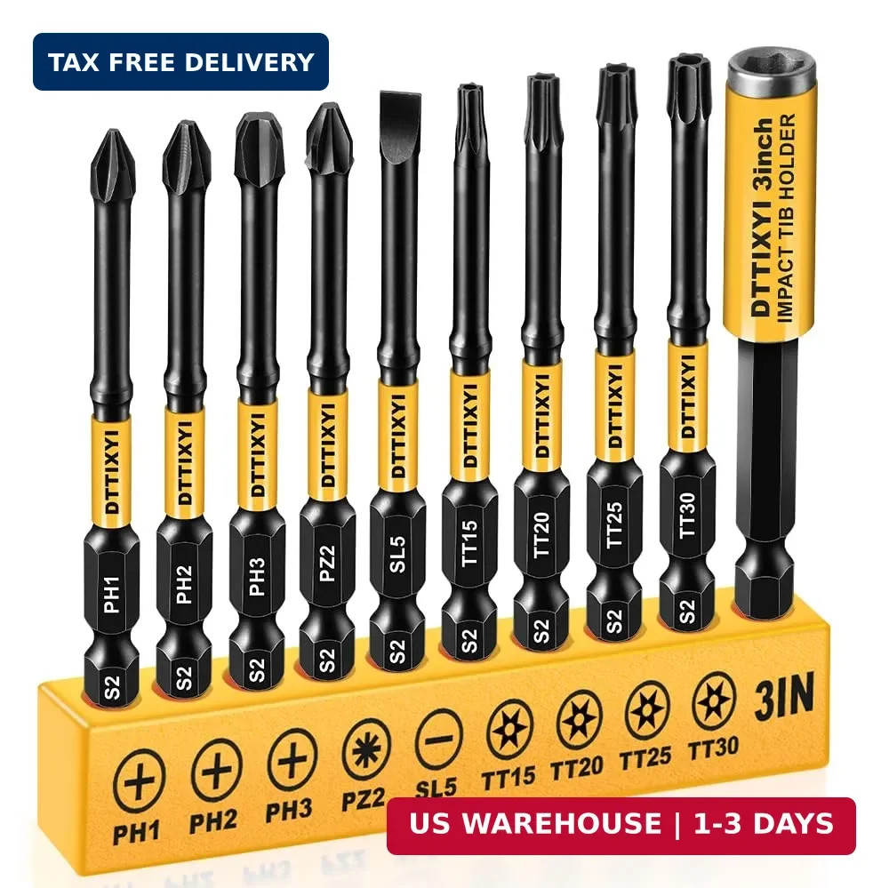 10PCS 3'' Long Magnetic Screwdriver Bits Set: Impact Security Torx Bit T25/T20,