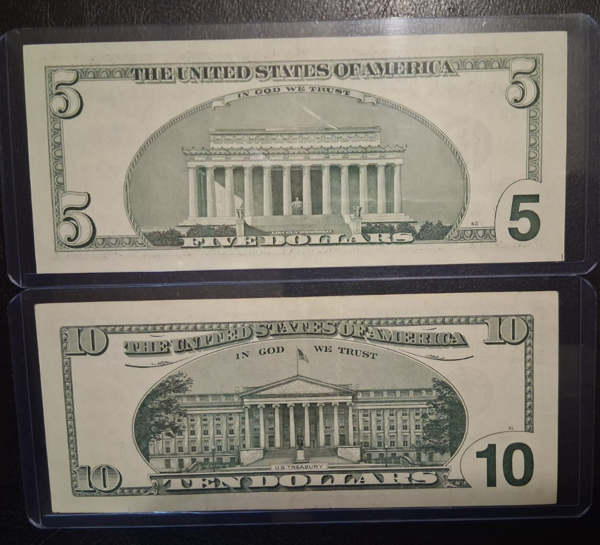 US TEN and FIVE DOLLARS 2001-2003 VF/AU