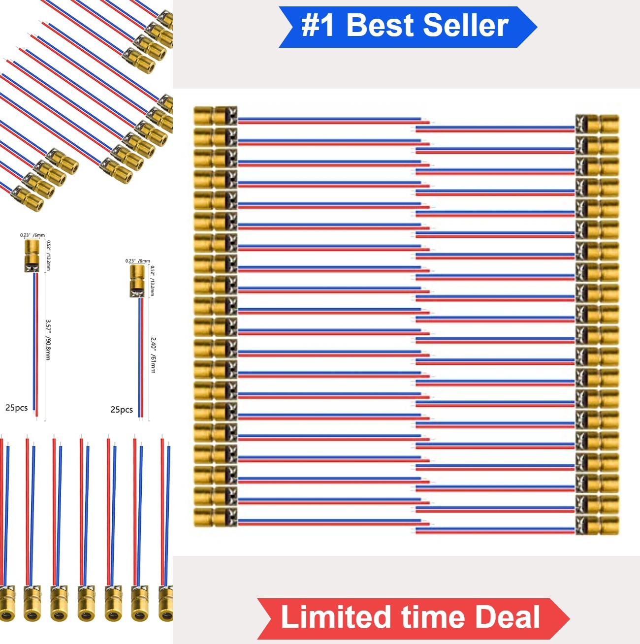 40x Red Laser Diode Module 650nm 5V 5mW 3V 5mW Dot 6mm Copper Plastic Leads