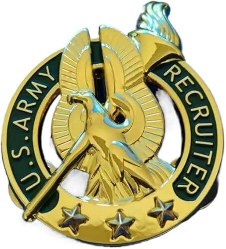US ARMY BASIC RECRUITER IDENTIFICATION BADGE Metal PIN 3 STARS INSIGNIA GOLDEN