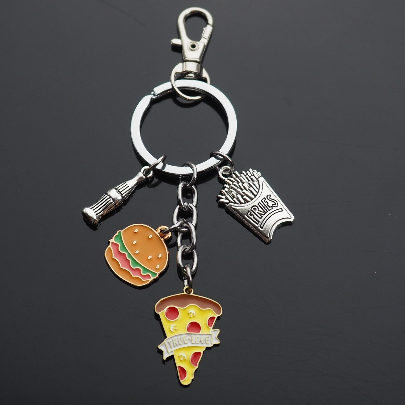 Cheeseburger Pizza Fries Soda Keychain Fast Food Clasp Clip Bag Novelty Charm
