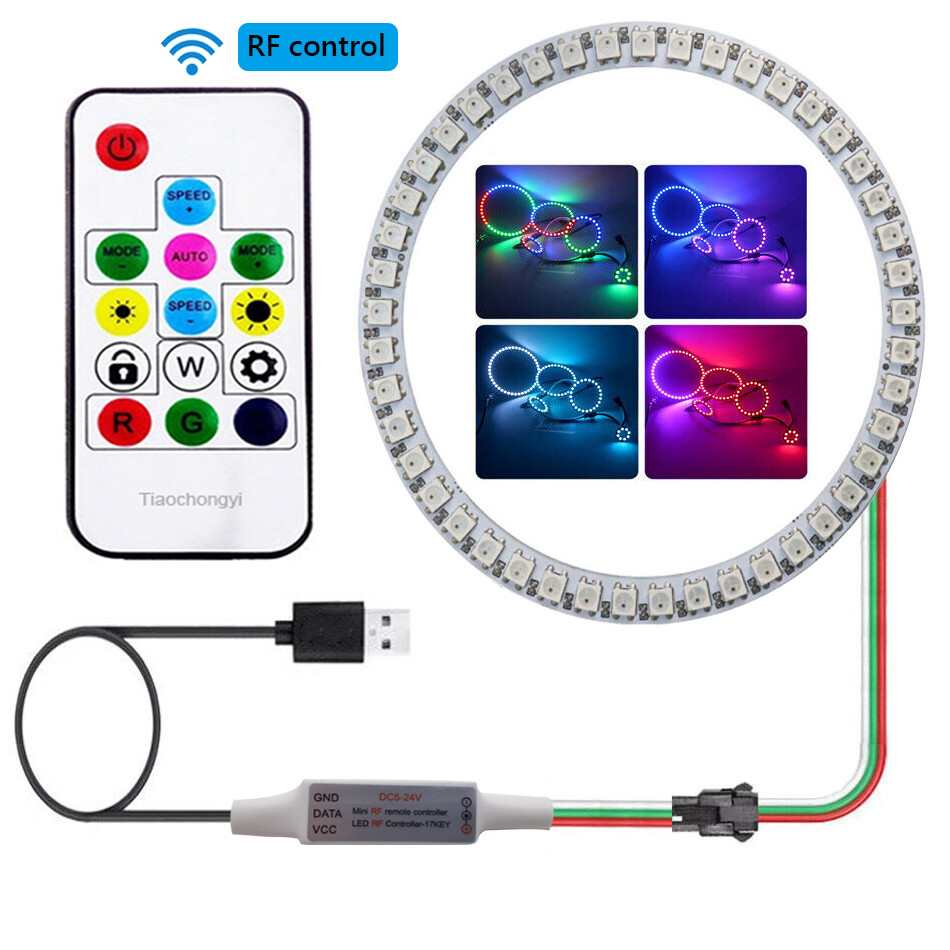 WS2812B 8/16/24/35/45 Leds RGB Pixel Ring Modules USB 14key RF Controller Kit