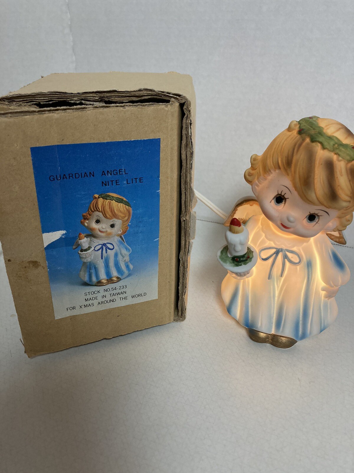 Josefs Originals Guardian Angel Nite Lite Ceramic Blue Child Vintage Lamp Works!