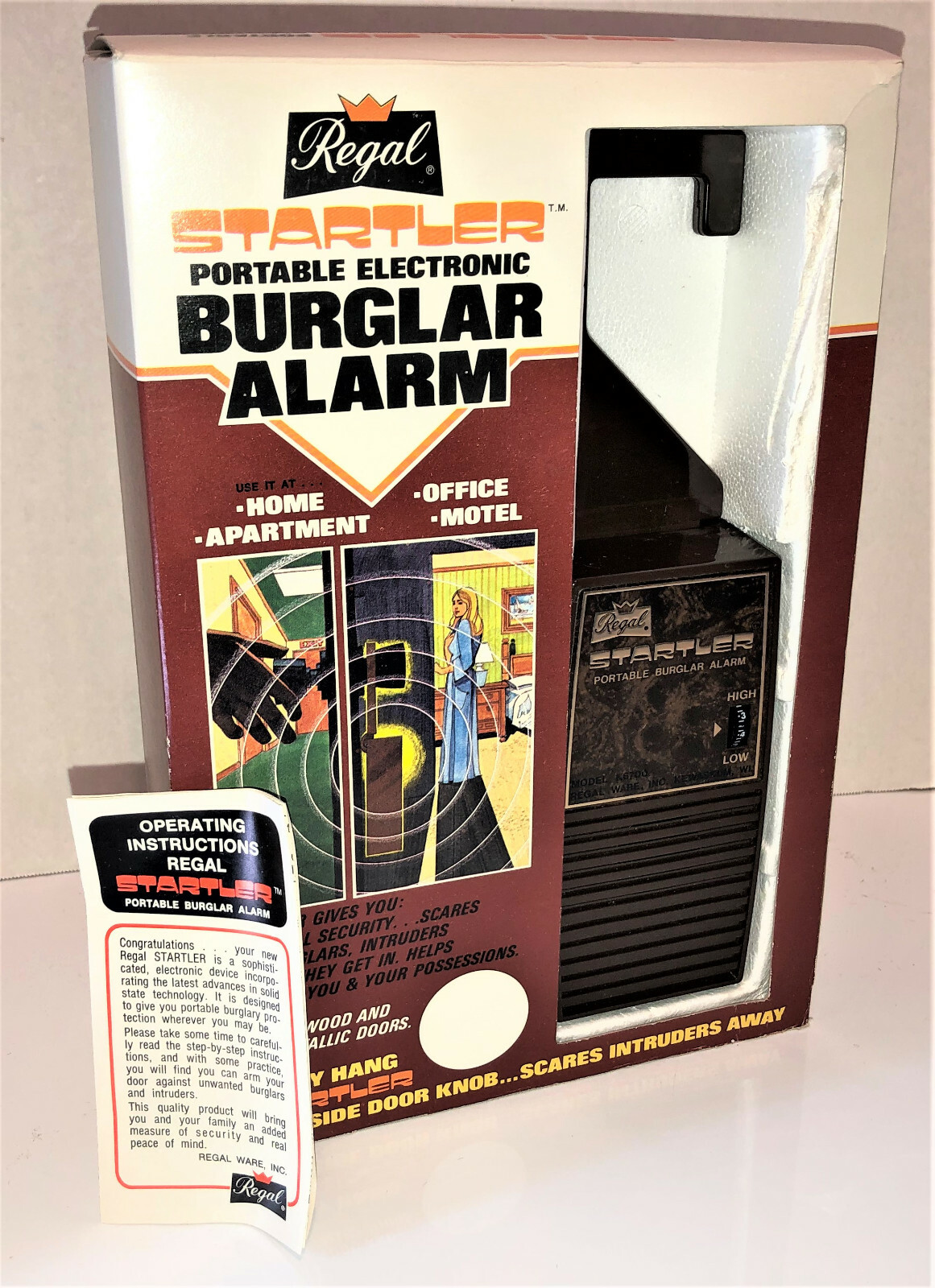 Vintage PORTABLE BURGLAR ALARM Regal Startler Original Box WORKS on 9V Battery