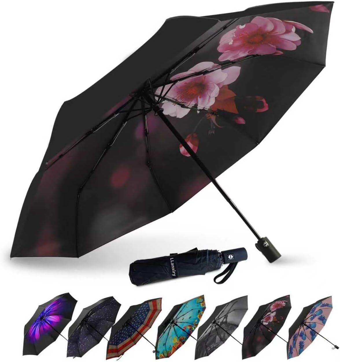 Compact Travel Umbrella 44" Auto Open Close Windproof Mini UPF50+
