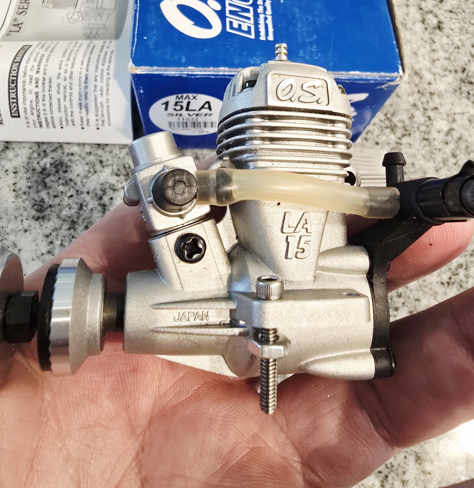 OS MAX 15 LA Nitro RC Engine Glow Motor 11532 & Muffler - Silver W/Extra Stuff