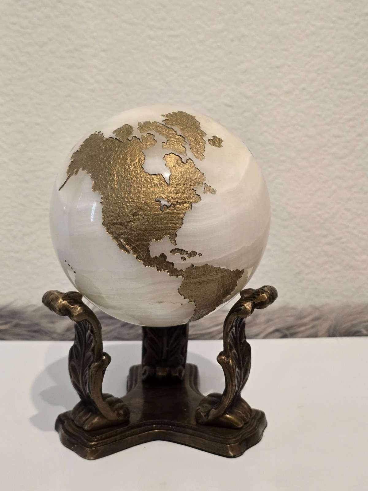 Maitland Smith Marble Stone Globe Solid White Gold - No Base