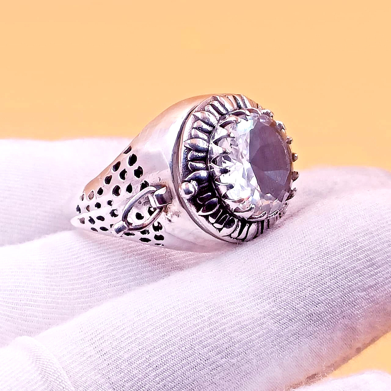 Handmde White Topaz Poison Ring | Handmade 925 Sterling Silver Box Ring
