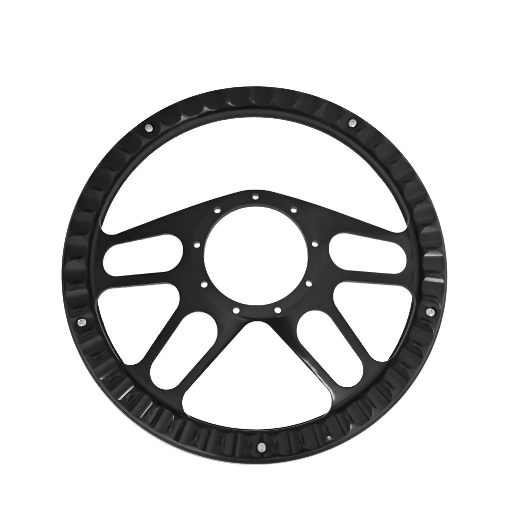 GM Chevy 14'' Black Aluminum 9 Bolt Hole Steering Wheel Half Wrap w/Horn Button
