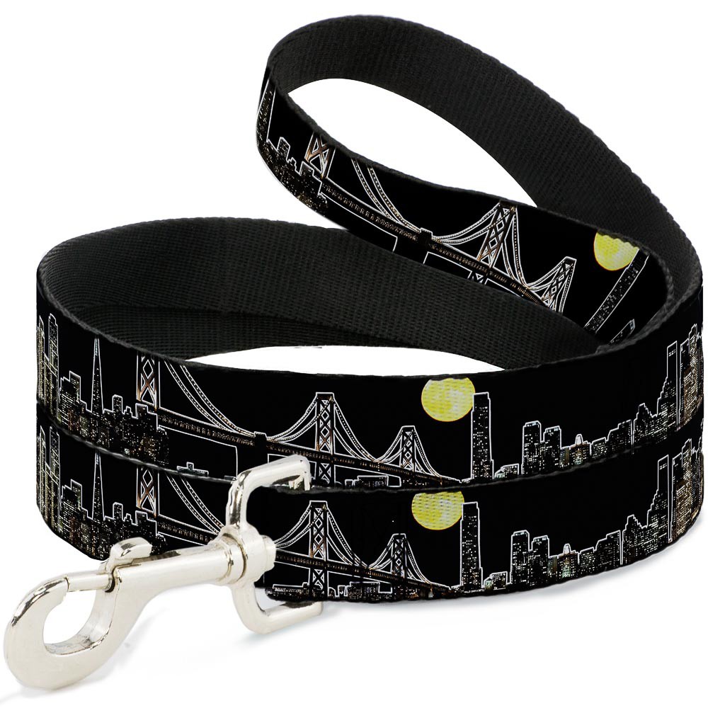 Dog Leash San Francisco w/Moon Vivid Skyline Black NARROW 0.5"