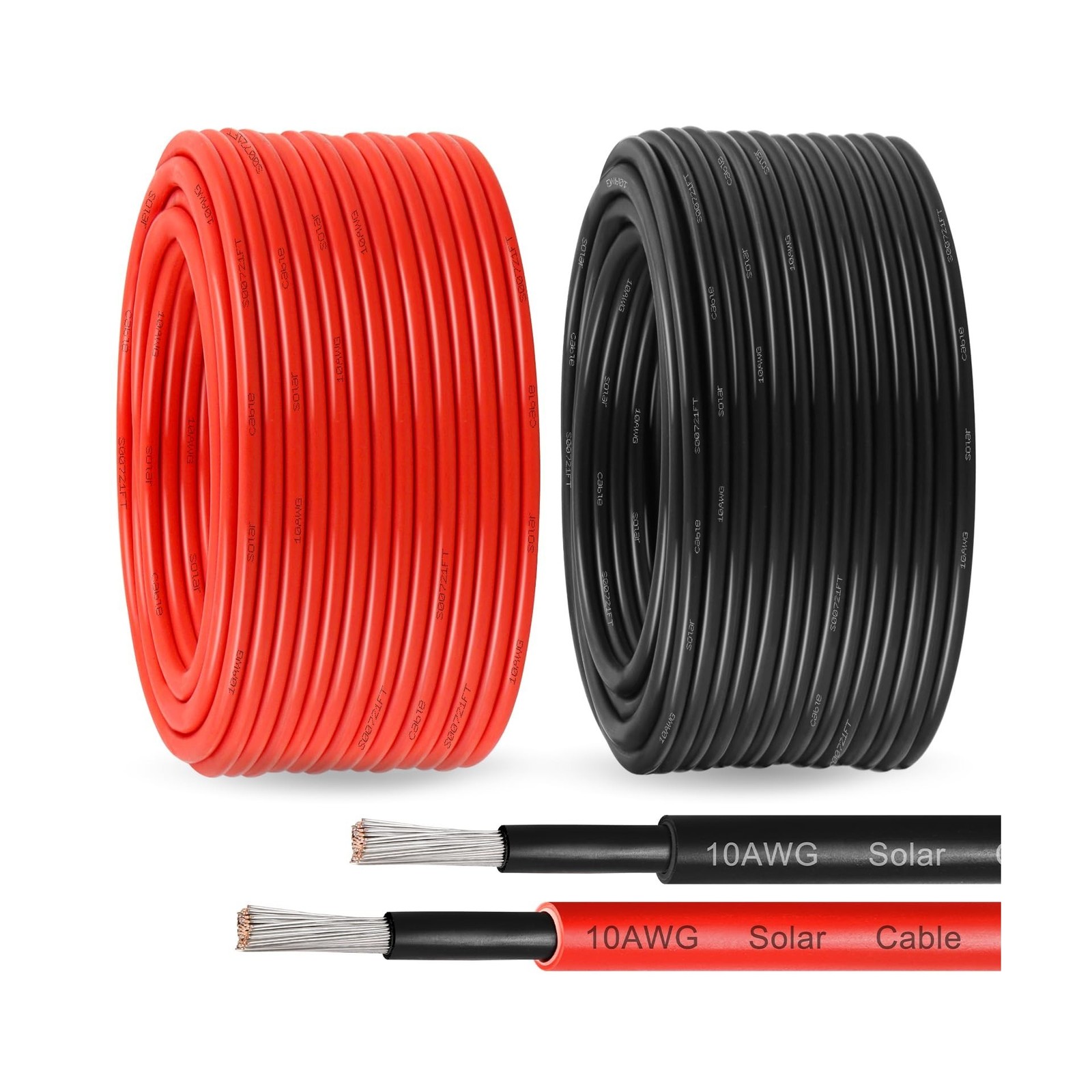 Solar Panel Wire 10 AWG(6mm²) - Solar Extension Cable 100Ft Black & 100Ft R