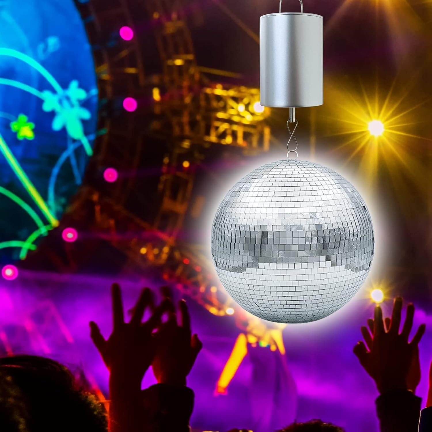 Elegant Silver Disco Ball Motor - Remote-Controlled for Effortless Decor Magic