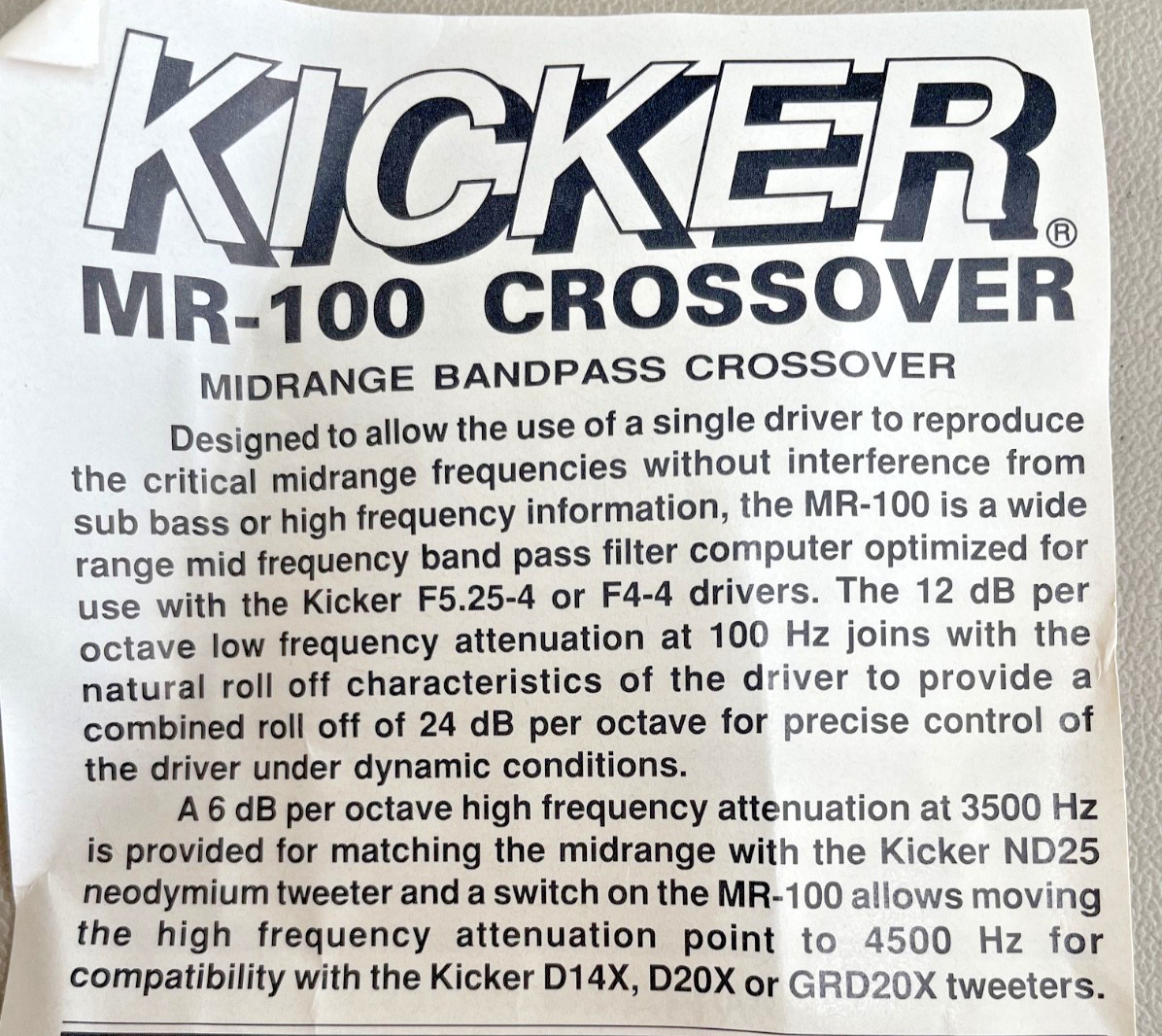 Old School Kicker MR-100 Passive Midrange Bandpass Crossover, Only 1, NOS #324