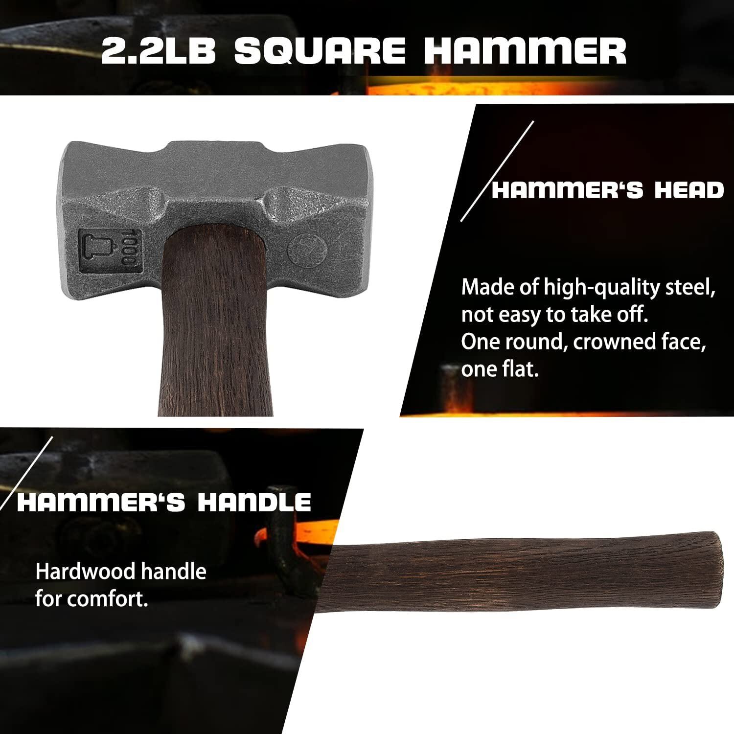 2.2LB Square Forging Hammer Bladesmithing Tool For Bladesmithing Anvil Knife