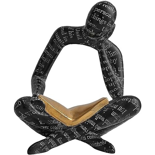 Modern Reading Figure Statue, Home Decor Thinker Statue, Abstract Art Black