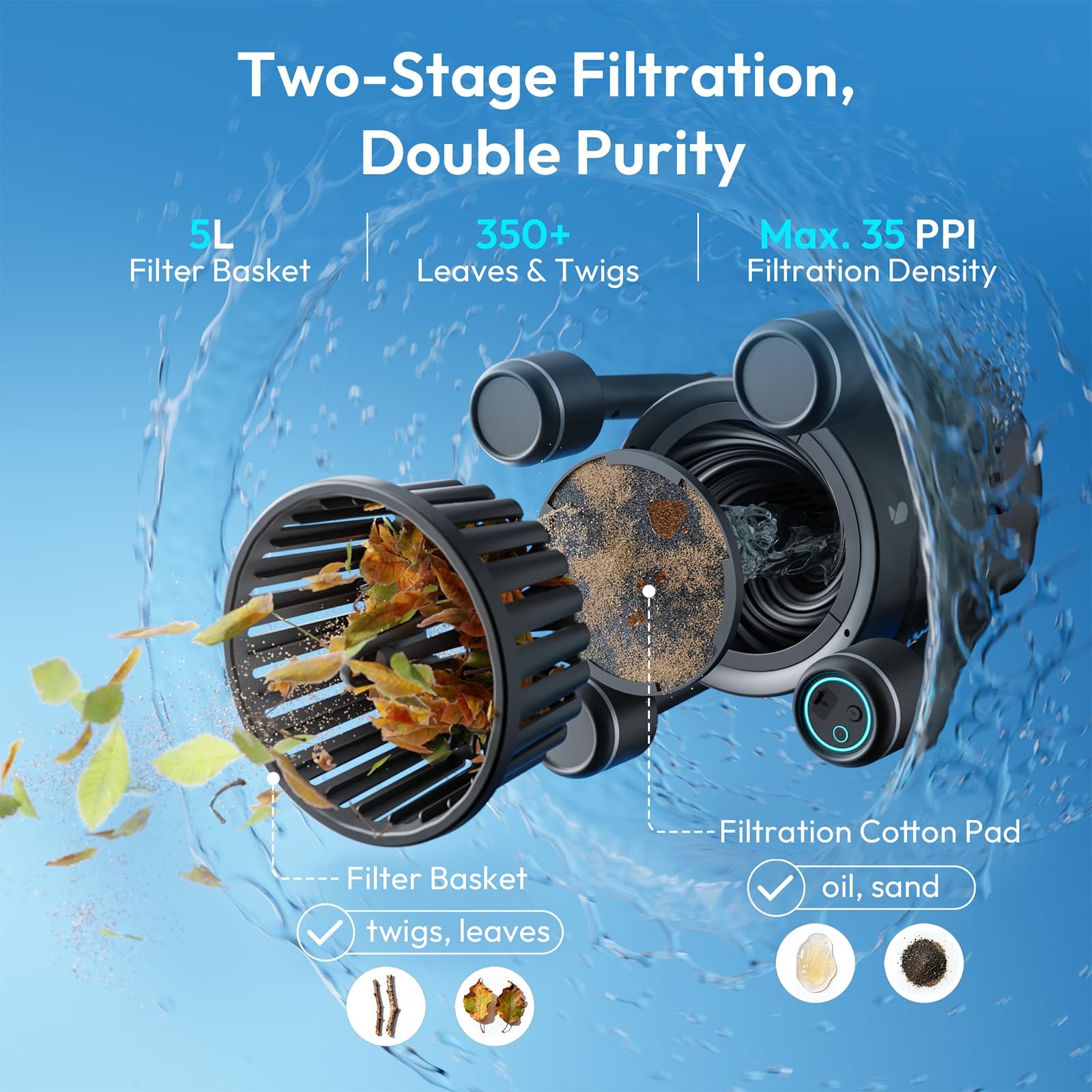 Pool Surface Skimmer Robot, Pool Cleaner with App Control,5L Filter, Dual Cleani