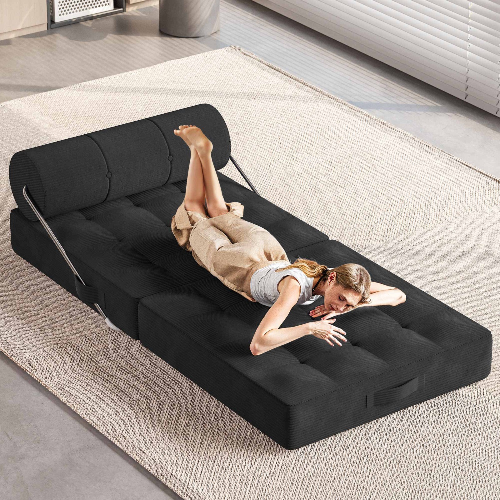 LAUSAINT HOME Sleeper Chair Folding Foam Beds, Portable Sleepover Sofa Bed