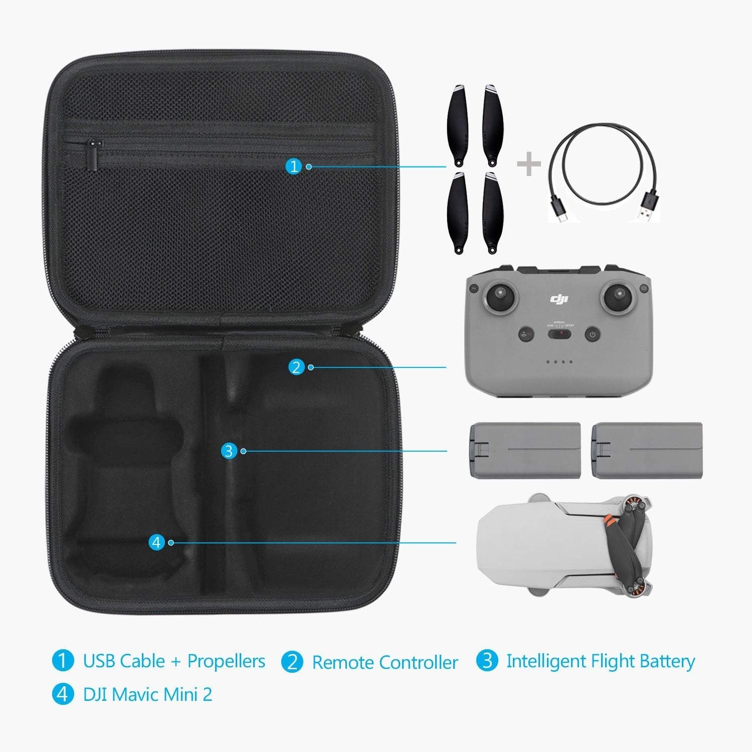 Durable Hard Shell Case for DJI Mavic Mini 2/SE with Carrying Strap & Organizers