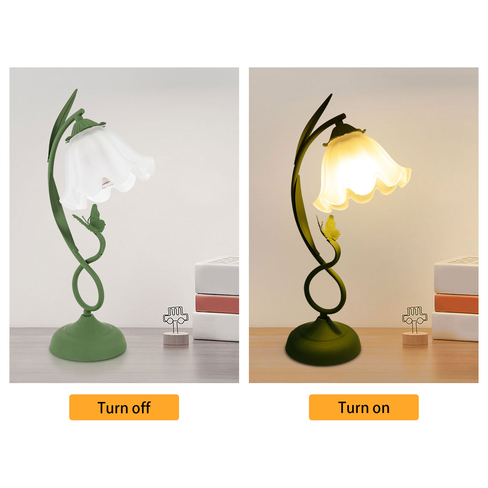 Flower Shape Glass Table Lamp Bedside Desk Light Fixture Green Reading Lamp...