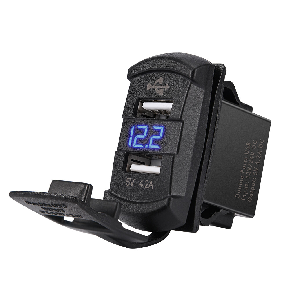 12V-24V PD + QC3.0 Dual USB Car Fast Charger Power Socket Outlet LED Voltmeter
