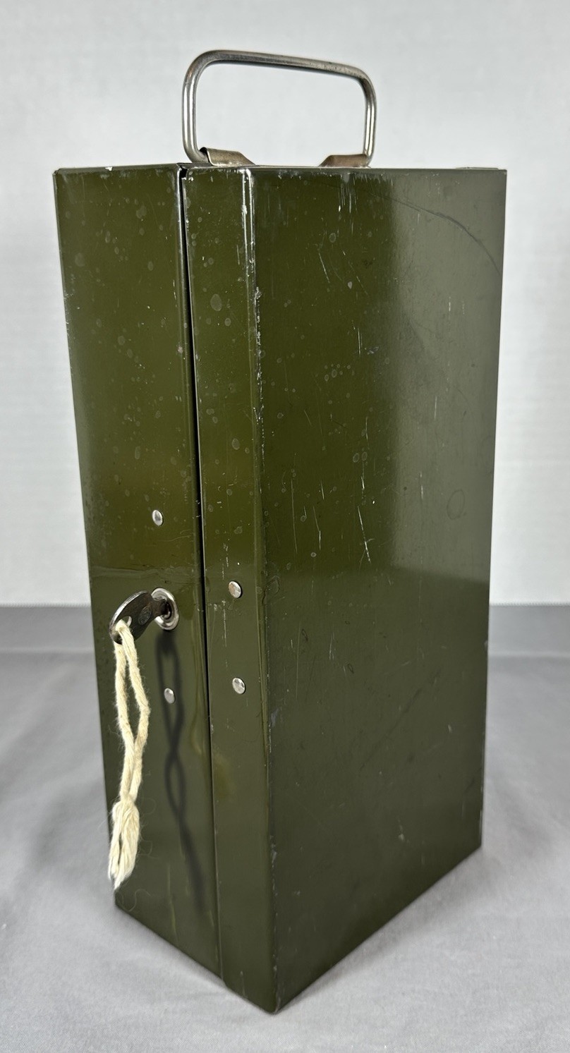 Vintage Corbin Metal Lock Box Industrial Green Steel Cash Tool Box w Key 11”