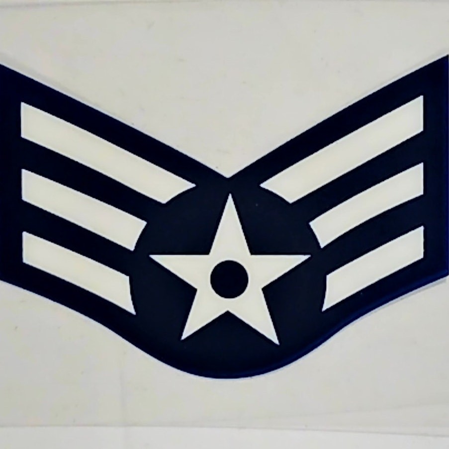 USAF Senior Airman (E-4) Decal – 2.25" x 1.75" Mylar Vinyl – Chevron & Star