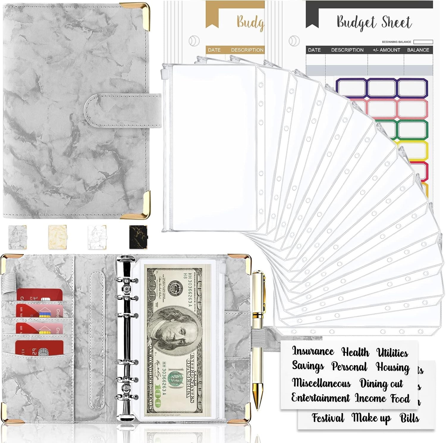 Onlyesh Budget Binder,Cash Envelopes for Budgeting,Money Organizer for Cash,28Pc