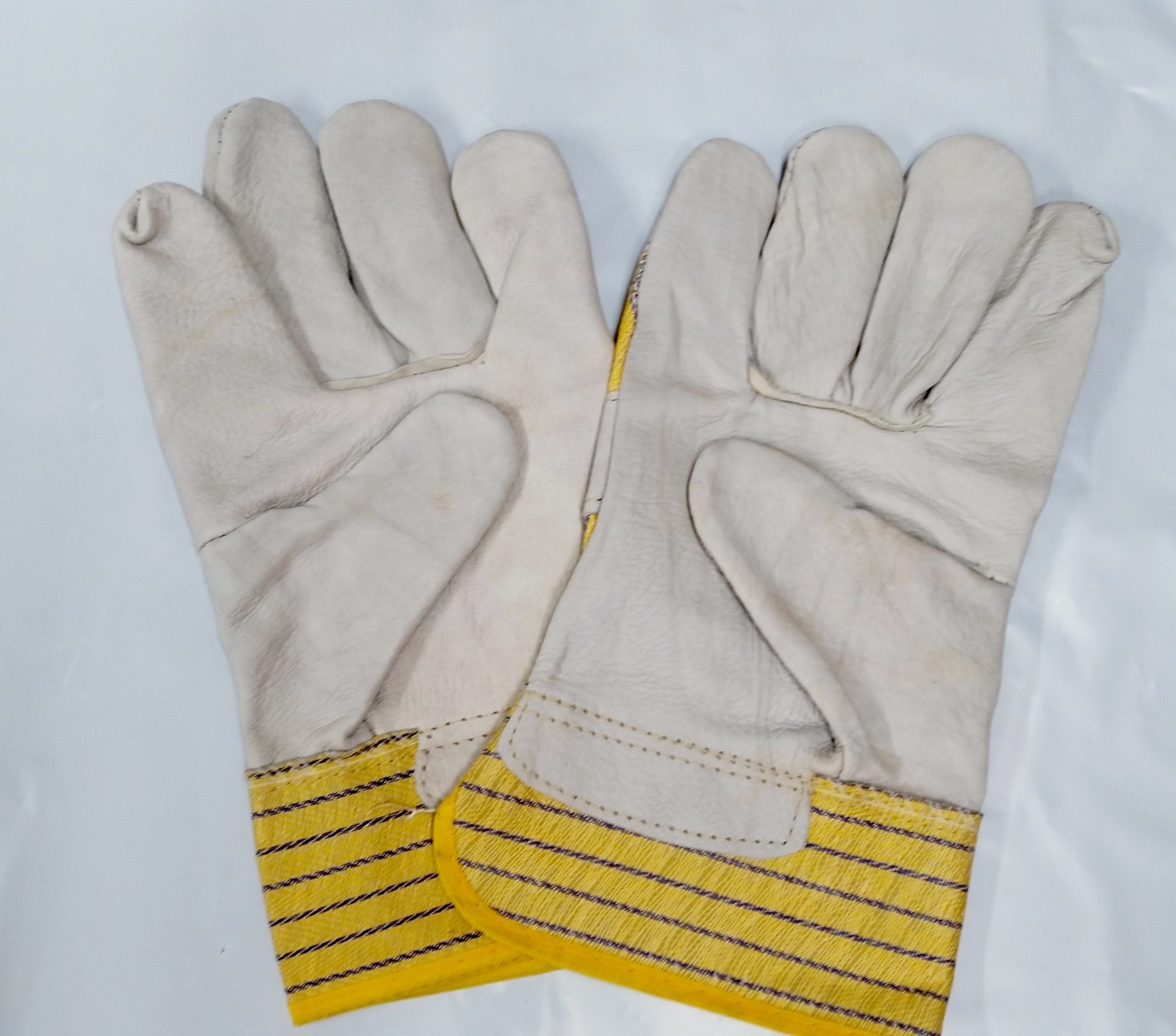 Grain Leather Palm Gloves with Cuff, One Size, Heavy Duty, 6 Pair