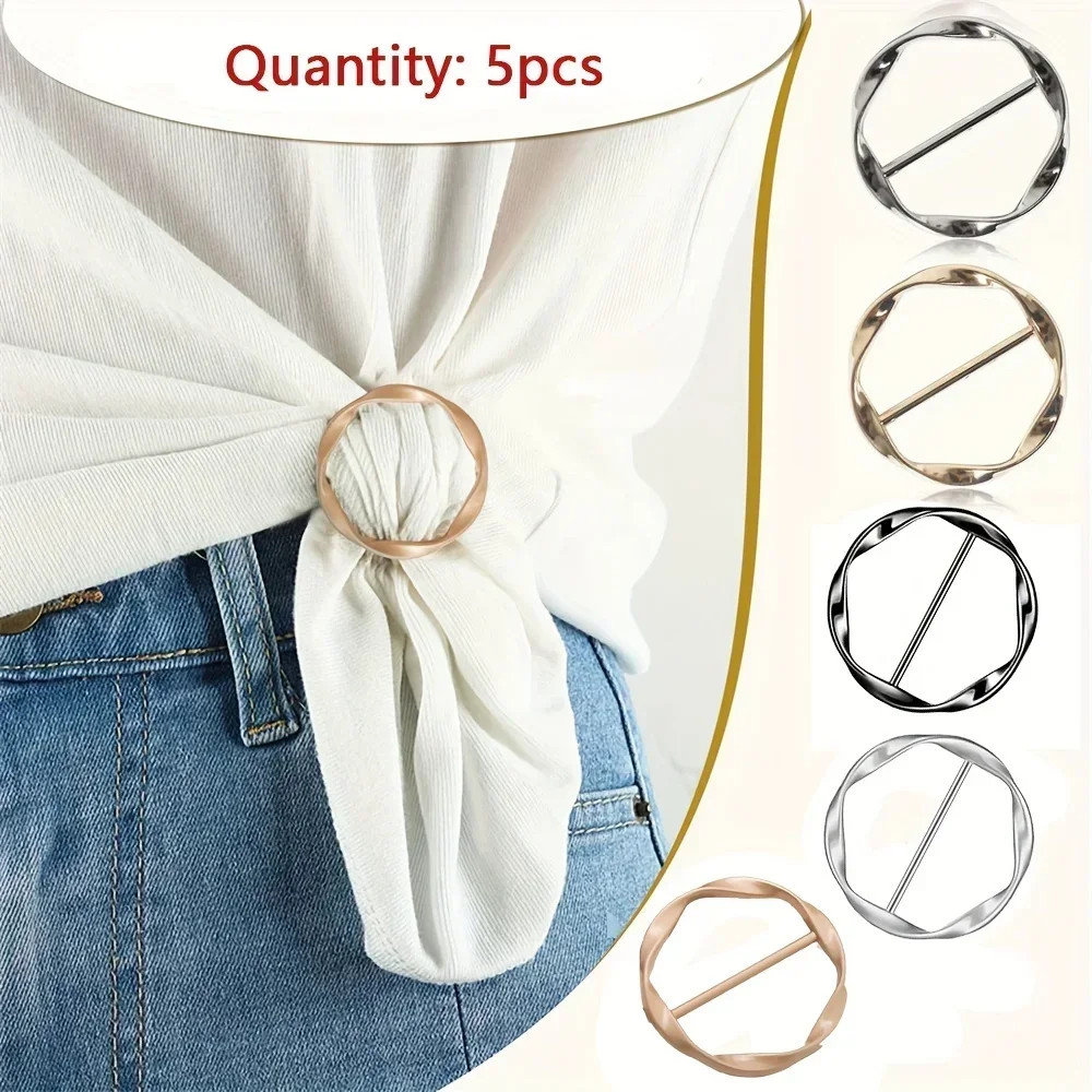 5pcs Fashion Metal Round Circle Clip Buckle Shawl T-Shirt Tie Clip Bro