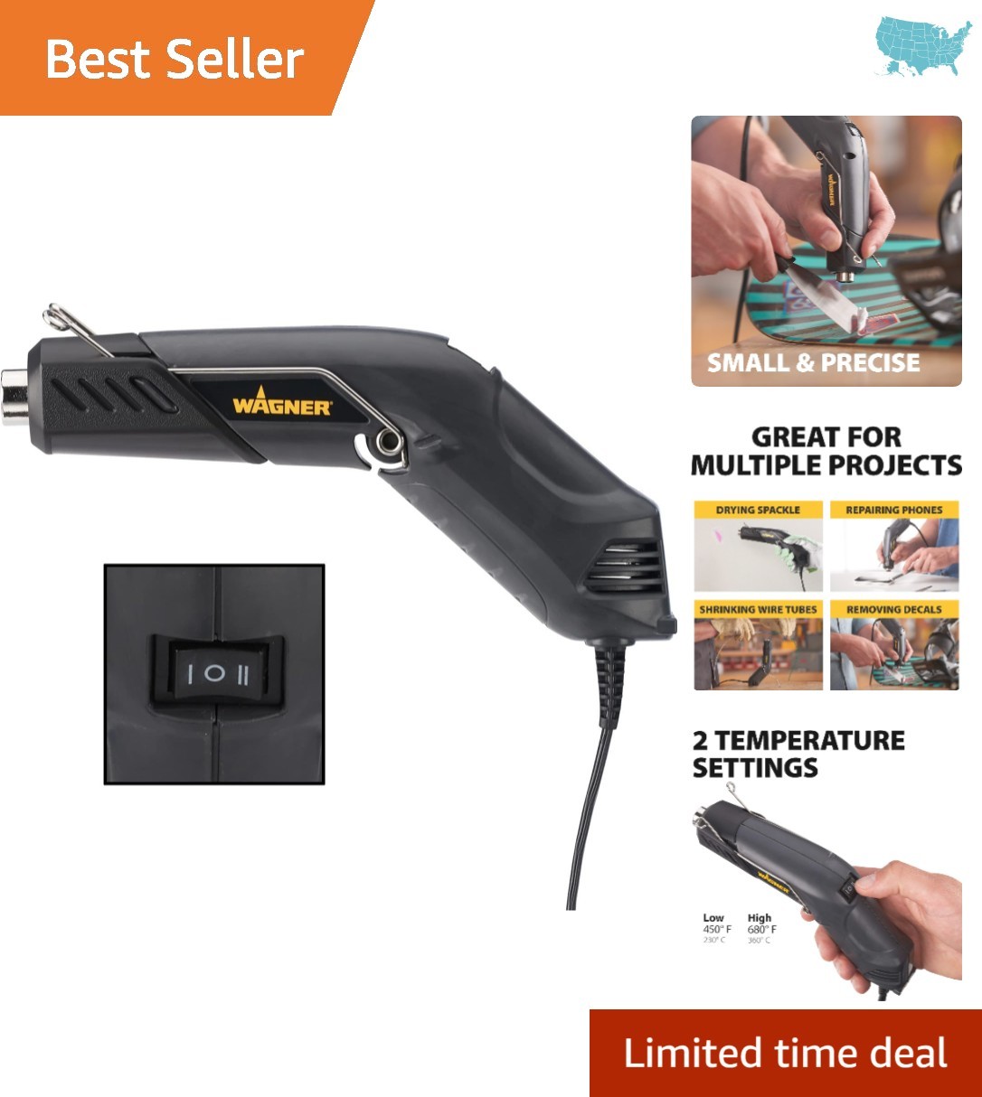 Compact Hot Air Tool with Retractable Stand - Ideal for Embossing & Shrink Wrap