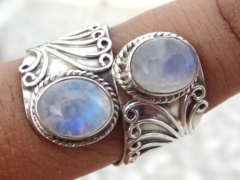 Moonstone 925 Sterling Silver Band& Statement Ring Handmade Ring All Size-q-38