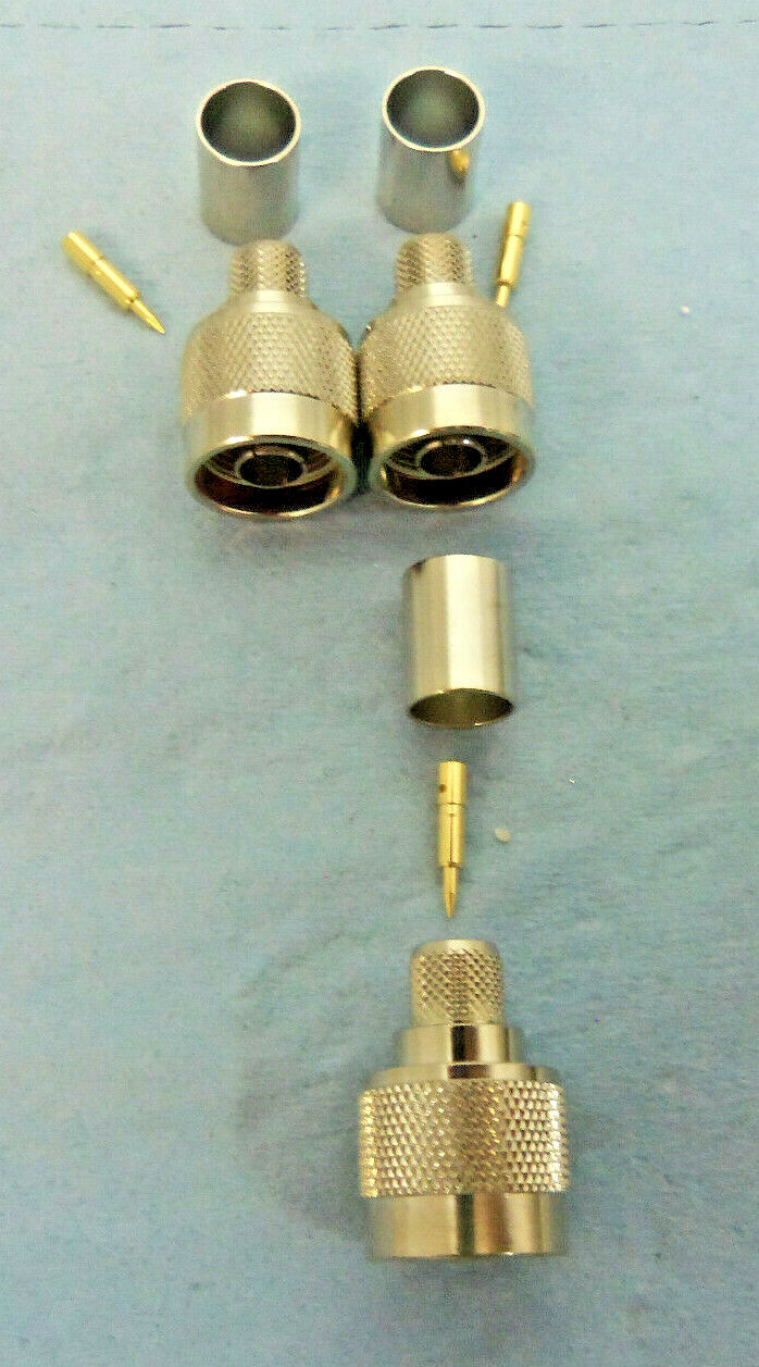 3 Pack, RG-8, "N" Crimp Connector, Nickel Brass / Teflon / Gold Pin