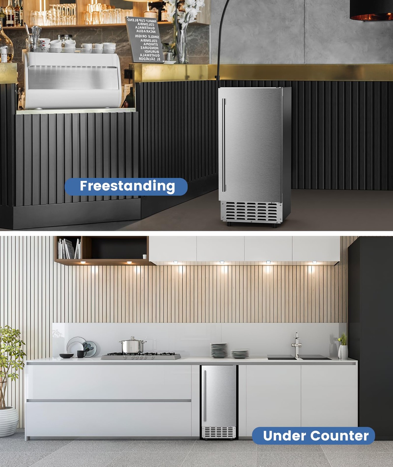 Electactic Nugget Ice Maker Machine, Under Counter Ice Machine,Stainless Steel