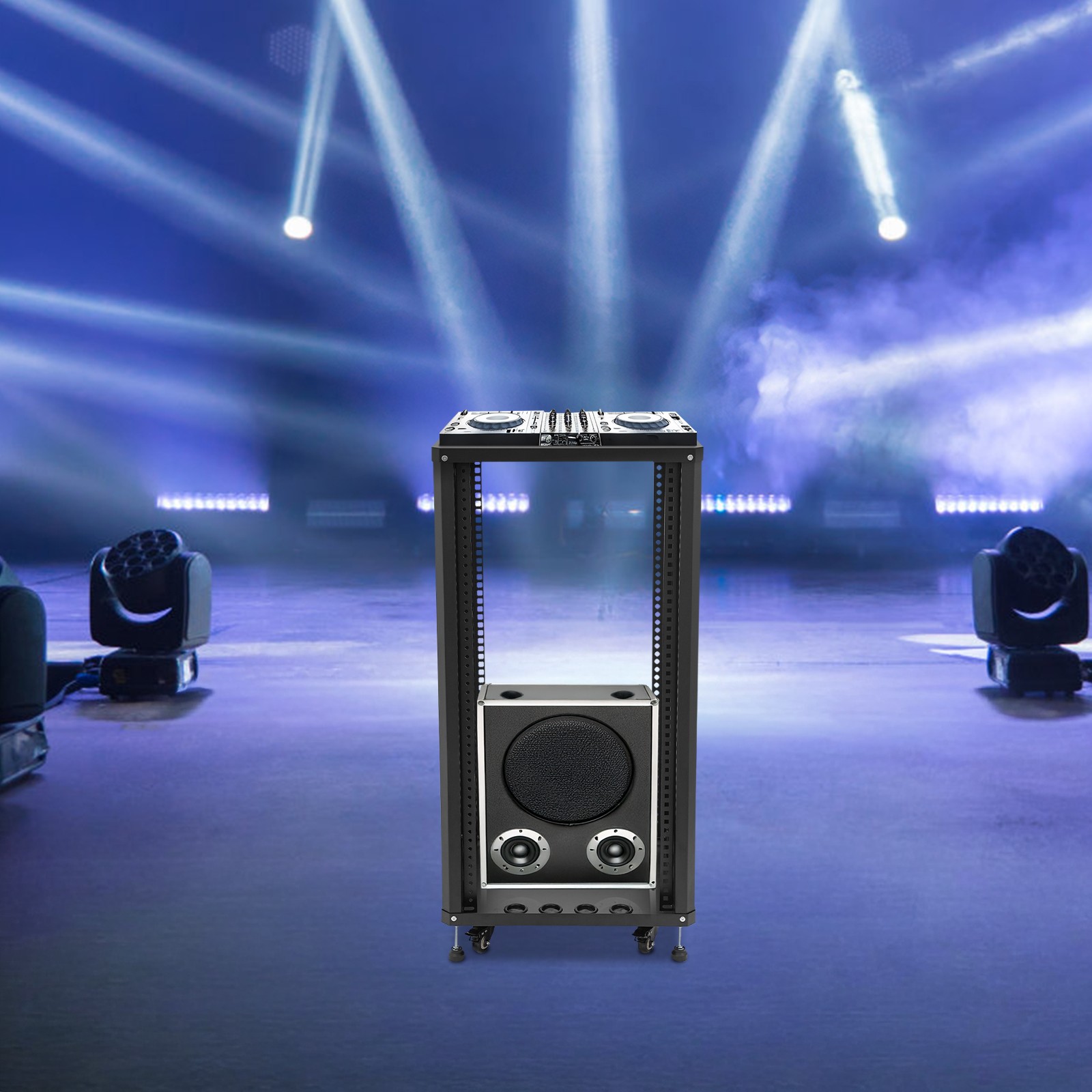 22U DJ Mixer Stand Rolling Stereo & Server Rack with Wheel Open Frame for Audio