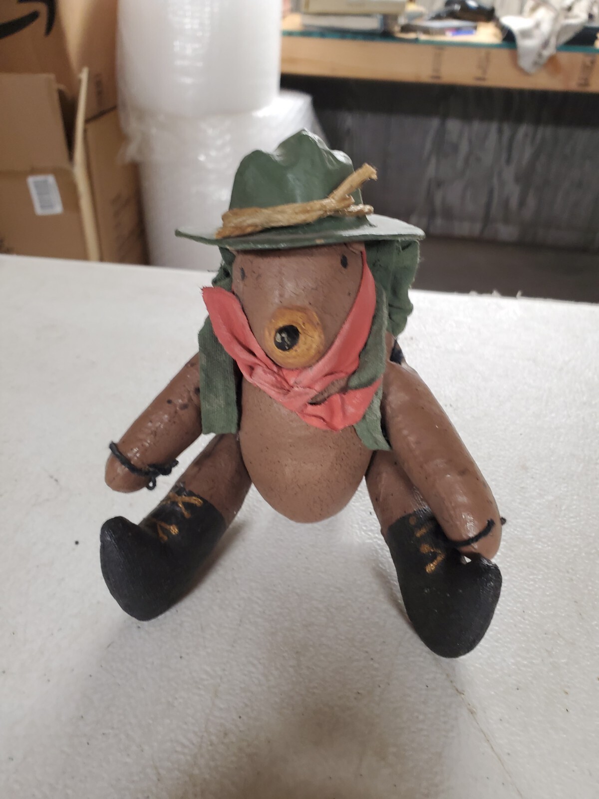 Handmade Papermache Cub Scouts Jointed Bear Hat Scarf Backpack 7" (a432)