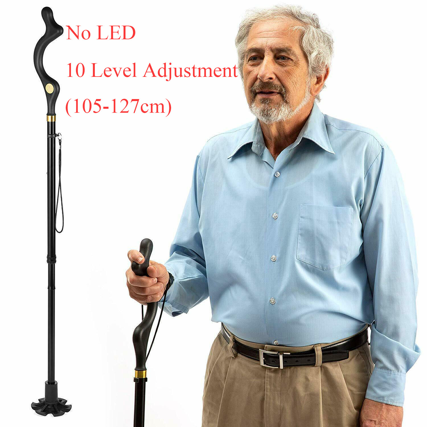 Straight Posture Cane Adjustable Height Safe Walking Stick Foldable Hiking Pole