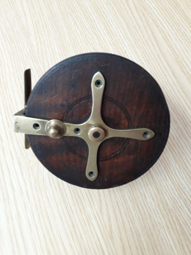 Vintage S. ALLCOCKS  WOOD AND BRASS Reel - From Collection